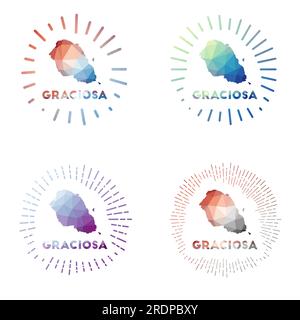 Graciosa low poly sunburst set. Logo of island in geometric polygonal style. Vector illustration. Stock Vector
