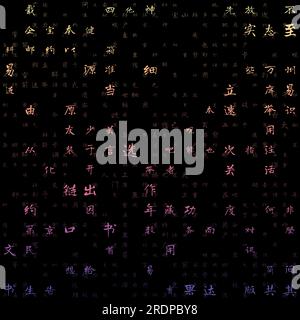 Futuristic background. Random Chinese Simplified Alphabet Letters. Gradiented matrix pattern. Sunset color theme backgrounds. Tileable horizontally. Stock Vector