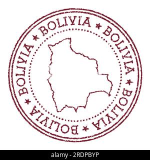 Bolivia round rubber stamp with country map. Vintage red passport stamp with circular text and stars, vector illustration. Stock Vector