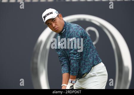 Hideki Matsuyama prepares for his tee shot on the ninth hole during the ...