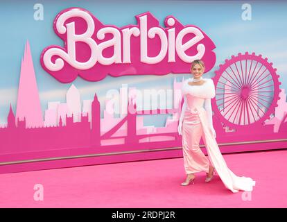 Jul 12, 2023 - London, England, UK - Margot Robbie attending the Barbie European Premiere, Cineworld Leicester Square Stock Photo