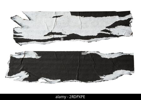 two pieces of peeled black and white paper on white background with clipping path Stock Photo