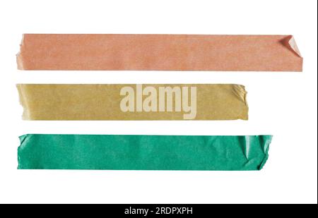 Long orange, yellow and green paper tape on white background with clipping path Stock Photo