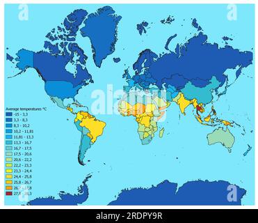 World map of average annual temperatures Stock Photo