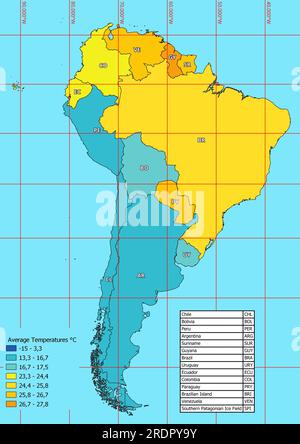 South America map of average annual temperatures Stock Photo