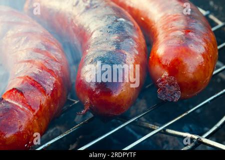 Sausages on the grill Stock Photo