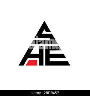 SHE triangle letter logo design with triangle shape. SHE triangle logo design monogram. SHE triangle vector logo template with red color. SHE triangul Stock Vector