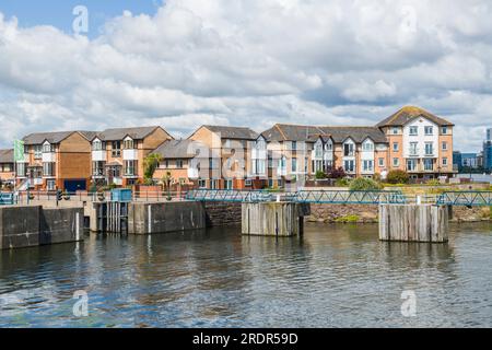 The entrance to the marinas at Penarth after having accessed the Cardiff Bay barrage through the entrances here Stock Photo