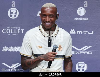 Osaka, Japan. 23rd July, 2023. Saudi Arabian football team Al Nassr member, Brazilian forward Talisca speaks at a press conference in Osaka, western Japan on Sunday, July 23, 2023. Al Nassr will have a pre-season game against France's Paris Saint-Germain. (photo by Yoshio Tsunoda/AFLO) Credit: Aflo Co. Ltd./Alamy Live News Stock Photo