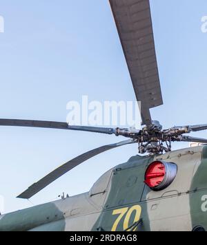 Close up partial shot of Russian military helicopter Stock Photo