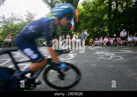 Domancy, France 18th July 2023: Tour de france fans cheering a cyclist during the time trial stage. Stock Photo