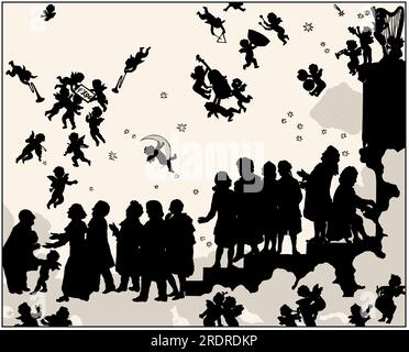Anton Bruckner´s arrival to heaven, Silhouette print by Otto Böhler, digitally edited Stock Photo