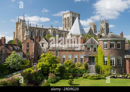 York Minster and Grays Court in mid-summer from the bar Walls, York, North Yorkshire, England Stock Photo