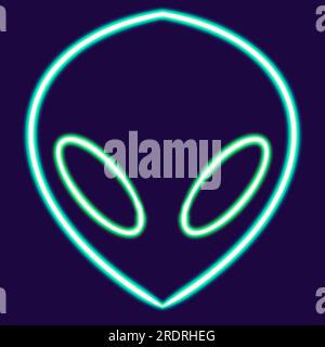 alien UFO glowing desktop icon, neon sticker, alien UFO neon figure, glowing figure, neon geometrical figures  Stock Photo