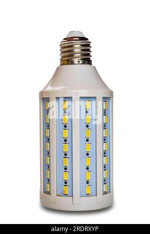 Side view of studio led bulb corn lamp for photography isolated on white background with clipping path, closeup, vertical format. Stock Photo