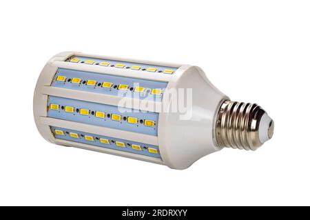 View of studio led bulb corn lamp for photography isolated on white background with clipping path, horizontal format, closeup. Stock Photo