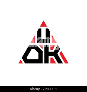 UOK triangle letter logo design with triangle shape. UOK triangle logo design monogram. UOK triangle vector logo template with red color. UOK triangul Stock Vector