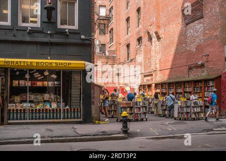 Boston, MA, US - July 10, 2023: Iconic local book store selling used books in downtown retail district. The stored opened in 1825 and sells books in a Stock Photo