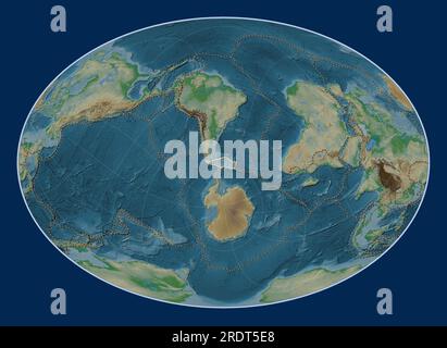 Scotia tectonic plate on the physical elevation map in the Fahey Oblique projection centered meridionally and latitudinally. Boundaries of other plate Stock Photo