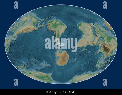 Scotia tectonic plate on the physical elevation map in the Fahey Oblique projection centered meridionally and latitudinally. Stock Photo