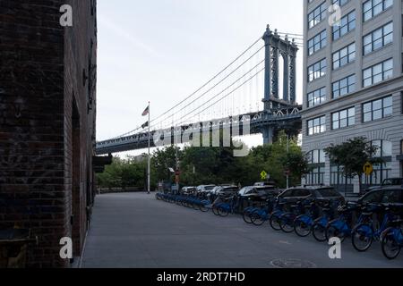 Architectural detail of Dumbo (short for Down Under the Manhattan Bridge Overpass) a neighborhood in the New York City borough of Brooklyn Stock Photo