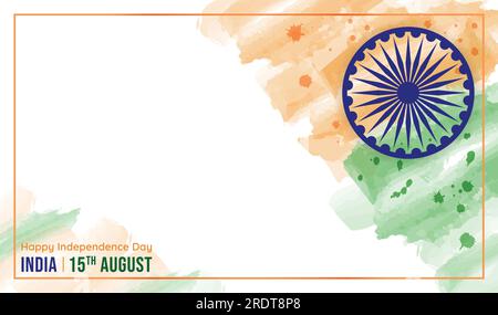 Happy Independence Day Watercolor Abstract Design Poster Vector Illustration. India National Holiday 15 August Banner. Ashoka Chakra wheel, Grunge art Stock Vector