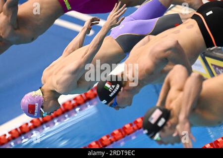 Fukuoka, Japan. 23rd July, 2023. Pan Zhanle (L) of China competes 