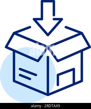 Packing a parcel. Delivery box and arrow. Shipment services. Pixel perfect icon Stock Vector