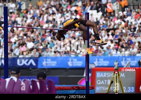 London, UK. 23rd July 2023. Mutaz Essa Barshim competing in the Men's High Jump during the Wanda Diamond League meeting at the London Stadium in Stratford in London, England, on Sunday 23rd July 2023. (Photo: Pat Scaasi | MI News) Credit: MI News & Sport /Alamy Live News Stock Photo