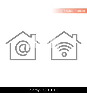Home, house and wi fi line vector icons. At symbol, internet outline icons. Stock Vector