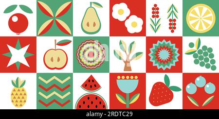 Vector background abstraction in Scandinavian style geometric shapes berries fruits flowers Vector EPS10 Stock Vector