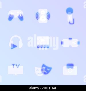 entertainment glass morphism trendy style icons Stock Vector