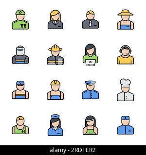 occupation line color filled icons isolated Stock Vector