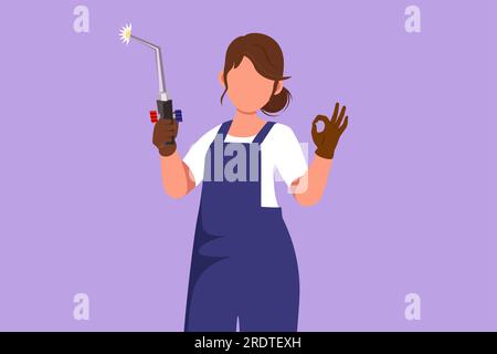 Illustration of welder worker working holding welding torch viewed from ...