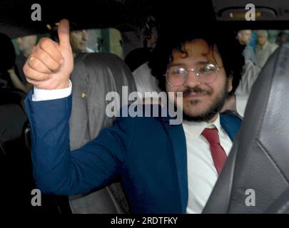 Milan, Italy. 23rd July, 2023. Milan - Egyptian researcher Patrick Zaki has landed at the Milan Malpensa airport Editorial Usage Only Credit: Independent Photo Agency/Alamy Live News Stock Photo