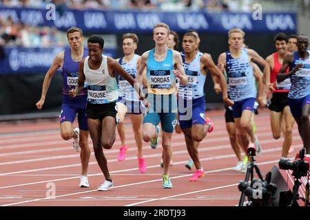 London, UK. 23rd July 23. Yared NUGUSE (United States of America) winner of the Men's 1500m Final at the 2023, IAAF Diamond League, Queen Elizabeth Olympic Park, Stratford, London, UK. Credit: Simon Balson/Alamy Live News Stock Photo