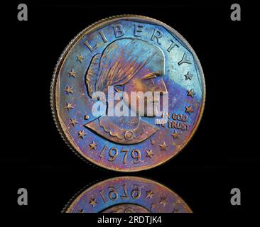 1979 US Dollar coin with rainbow toning Stock Photo