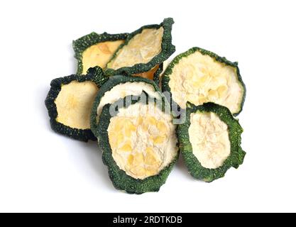 Dried zucchini slices isolated on white background. Stock Photo