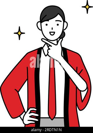 Woman wearing a red happi coat in a confident pose, Vector Illustration ...