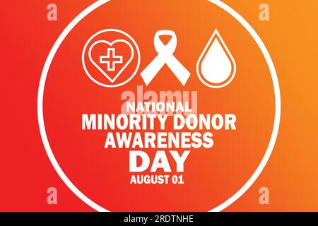 National Minority Donor Awareness Day Vector Template Design Illustration. August 01. Suitable for greeting card, poster and banner Stock Vector