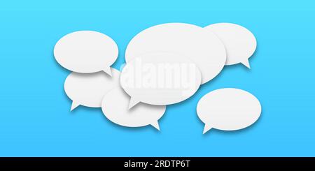 Set of speech bubbles icons. White speech bubbles on a blue background. Communication between people, a kind of active conversation. Concept of human Stock Vector