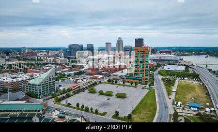 Aerial parking lot and campground downtown Louisville Kentucky Stock Photo