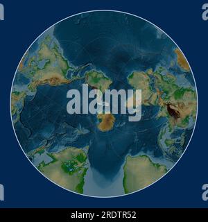 Scotia tectonic plate on the physical elevation map in the Lagrange Oblique projection centered meridionally and latitudinally. Stock Photo