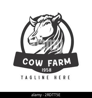 Cow head logo design, Cow head silhouette emblem logo label. Custom logo. Elegant logo symbol design illustration vector for company. Stock Vector