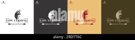 Cow head logo design, Cow head silhouette emblem logo label. Custom logo. Elegant logo symbol design illustration vector for company. Stock Vector