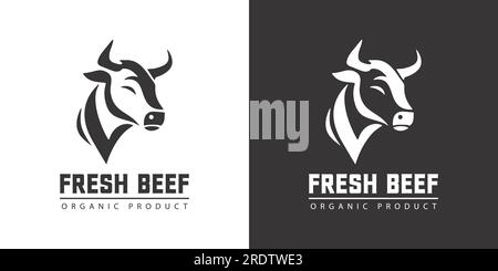 Cow head logo design, Cow head silhouette emblem logo label. Custom logo. Elegant logo symbol design illustration vector for company. Stock Vector