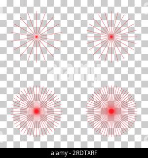 Set of converging radiating lines burst icon, geometric sunburst element, sun shape vector illustration . Stock Vector