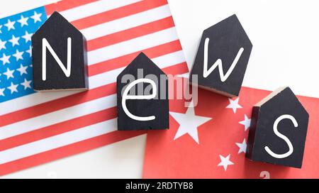 News symbol. Concept word News on wooden cubes. Beautiful white background. Business and News concept. Copy space. Conceptual image Stock Photo