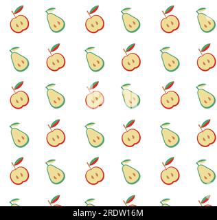 Vector seamless background in scandinavian style geometric patterns yellow red apples and pears on a white background Vector EPS10 Stock Vector