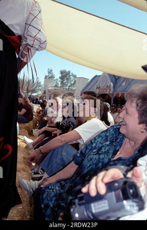 Gold Canyon AZ USA. 2/1999. Arizona Renaissance Festival 16th century lifestyle usually runs from 10 a.m. to 6 p.m. on Saturdays and Sundays, rain or shine, from February 4 through April 2.  Colorful costumes, plenty of food and wonderful entertainment for young and old. Stock Photo